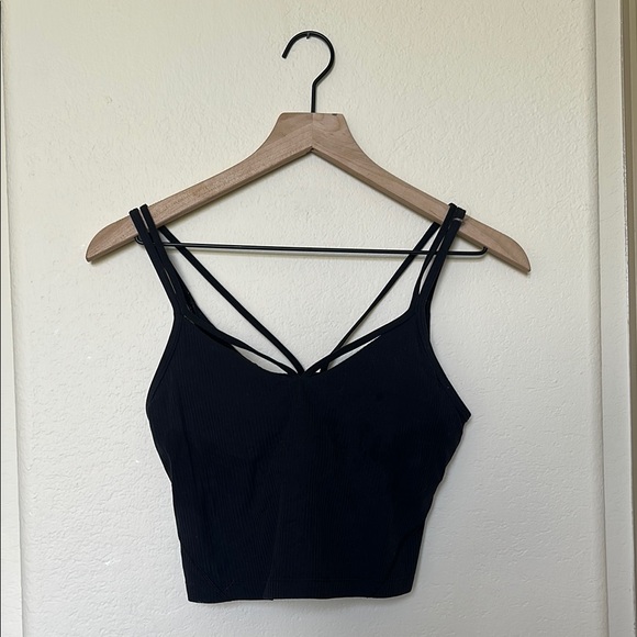 lululemon athletica Tops - Lululemon Black Strappy Women's 6 Athletic Active Ribbed Crop Top Size NWOT